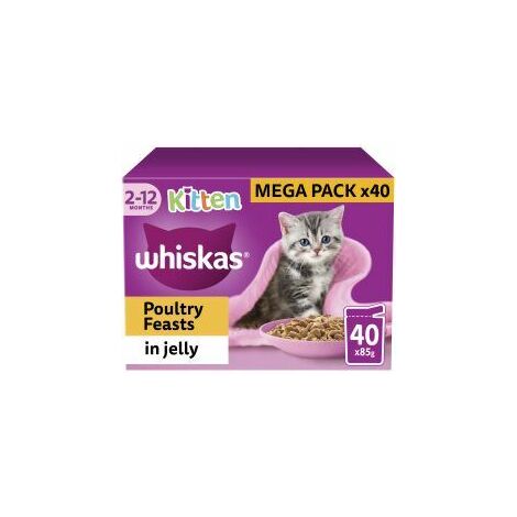 Whiskas Kitten Poultry Feasts Wet Cat Food Pouches in Jelly - 85g - 816390