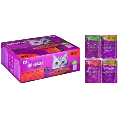 WHISKAS Klassische Mahlzeiten in Soße - Nassfutter für Katzen - 80x85 g