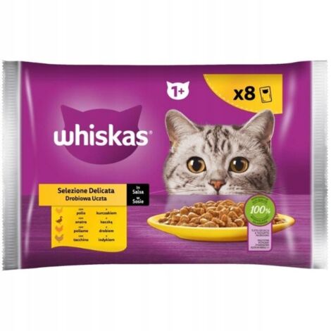 Whiskas Nourriture humide pour chats Saveurs de volaille 8 pièces.