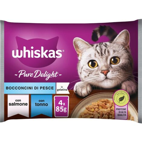 WHISKAS PURE DELIGHT PESCE IN GELATINA 4X85 GR 2 GUSTO SALMONE 2 GUSTO TONNO OKX