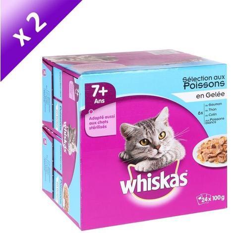 Whiskas Sachets Fraicheur En Gelee Aux Poissons Pour Chat Senior Sterilise 24 X 100 G X2