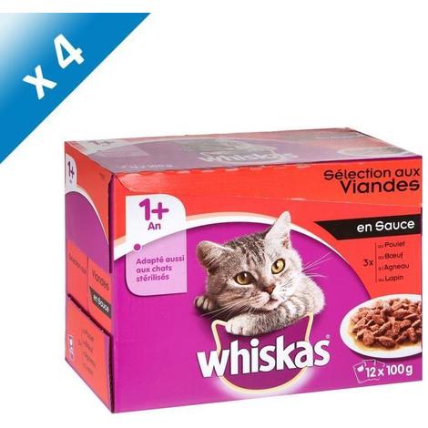 Whiskas Sachets Fraicheur En Sauce 4 Varietes Pour Chat Adulte Sterilise 12 X 100 G X4 3018