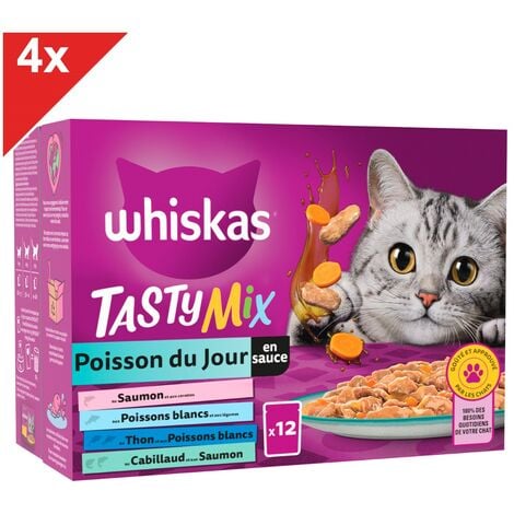 WHISKAS Tasty Mix 48 Sachets fraîcheur en sauce 4 variétés pour chat 85g (4x12)