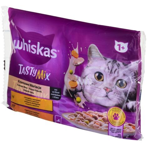 Whiskas Tasty Mix Variazioni cremose 1+ Salsa con pollo e verdure e con agnello e tacchino 340 g (4x85 g)