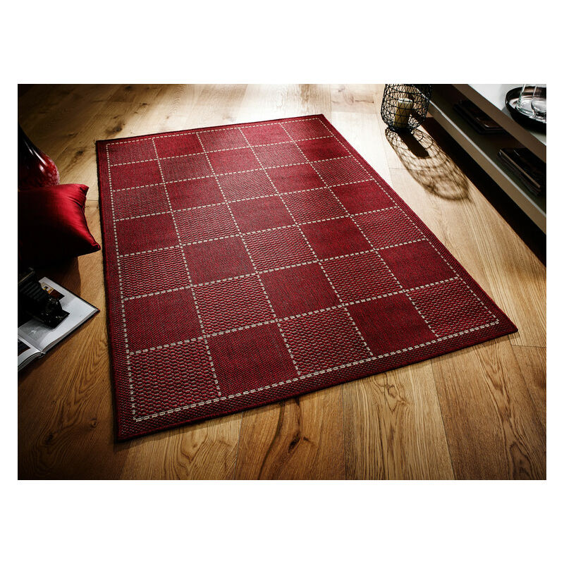 Checked Flatweave Red 60cm x 180cm Runner - Red