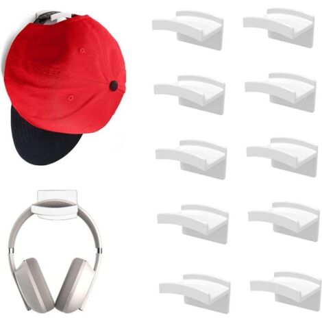 White - 10 Hat Holders, Wall-Mounted Baseball Cap Organizer, Stick-On Hat Holder, Hat Towel Holder, Door Organizer, Room