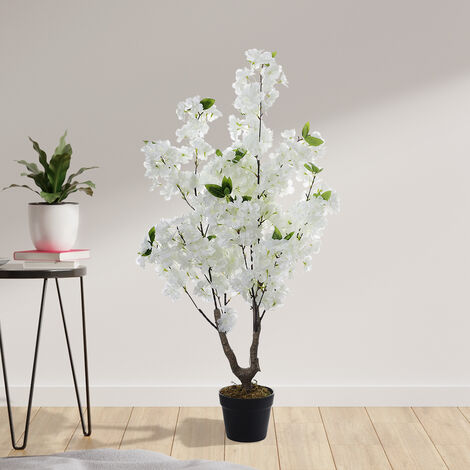 White 105cm Faux Cherry Flowering Tree for Outdoor Indoor