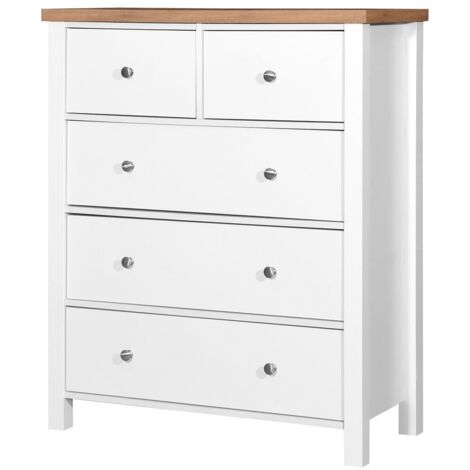 White 2+3 Drawer Chest Of Drawers With Multiple Drawer Options And Oak Top