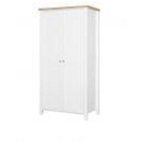 White 2 Door Wardrobe With Oak Top Stylish Bedroom Storage Wood Drawer Runners