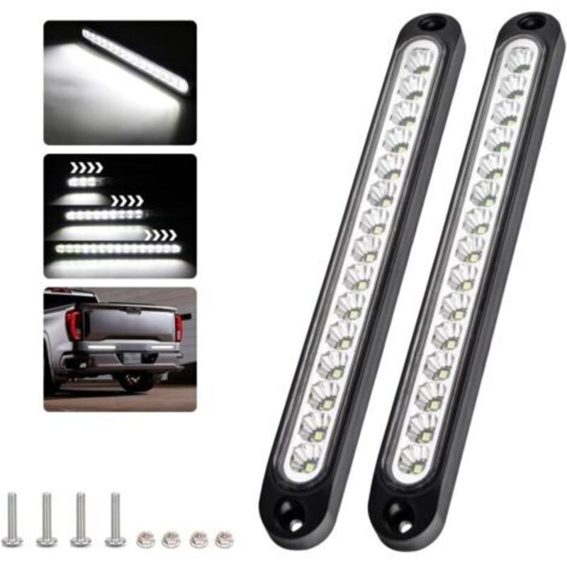 (White) 2Pcs 15 Led Stop Light Bar, 12-24V Waterproof Tail Light Bar Dynamic DRL for Car, SUV, RV, Truck, Trailer