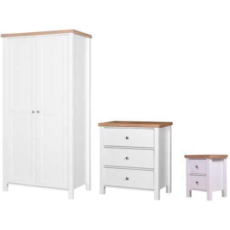 White 3 Piece Bedroom Set With 2 Door Wardrobe 3 Drawer Chest 2 Drawer Nightstand