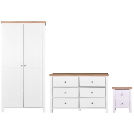 White 3 Piece Bedroom Set With 2 Door Wardrobe 6 Drawer Chest 2 Drawer Nightstand