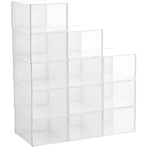 White 33.5cm 12pcs Clear Plastic Shoe Storage Boxes