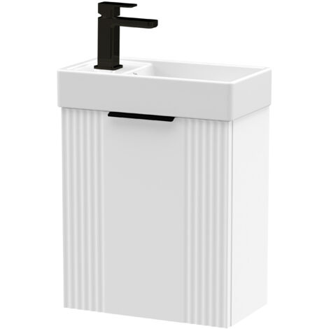 White 400mm Wall Hung Cloakroom Vanity Basin Unit with Black Handle Compact Bathroom Storage