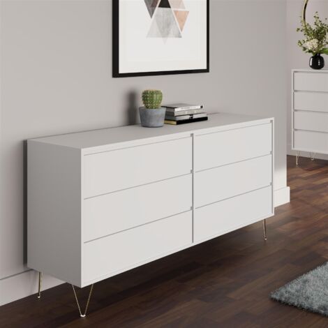 White 6 Drawer Chest With Gold Legs Modern Bedroom Storage Contemporary