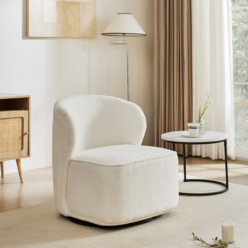 White 66cm w Chic Upholstered Swivel Chair