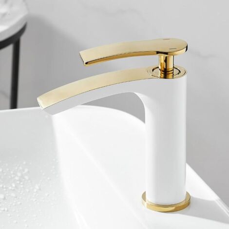 White and gold waterfall faucet for washbasin, modern design hot and cold bathroom mixer tap