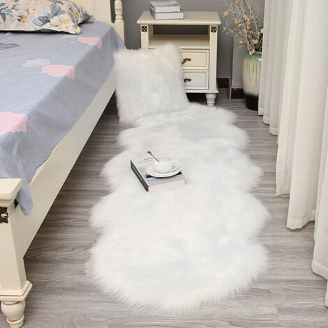 White Artificial Irregular Plush Bay Window Cushion Sofa Cushion 150cm W x 60cm D