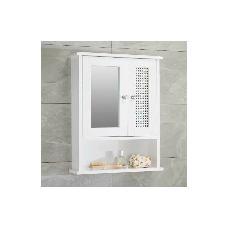Double Door Bathroom Mirror Cabinet White Raphia - Vale Designs
