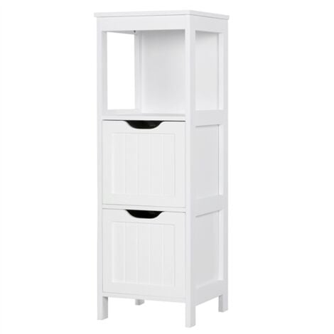 main image of "White Bathroom Floor Cabinet, Wooden Side Storage Organizer Free-Standing Cabinet with 3 Drawers, 30x30x89cm"