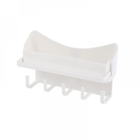 White Bathroom Shelf Shower Caddy - No Drilling Required Bathroom Basket Hanging Shower Shelf Storage with Mini Towel Rack and 5 Hooks Bathroom Accessory