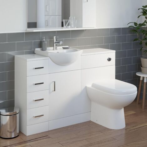 White Bathroom Vanity Unit Tall Cabinet Storage Drawer Basin Sink Toilet Gloss