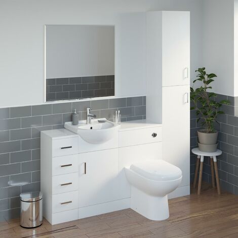 White Bathroom Vanity Unit Tall Cabinet Storage Drawer Basin Sink Toilet Gloss