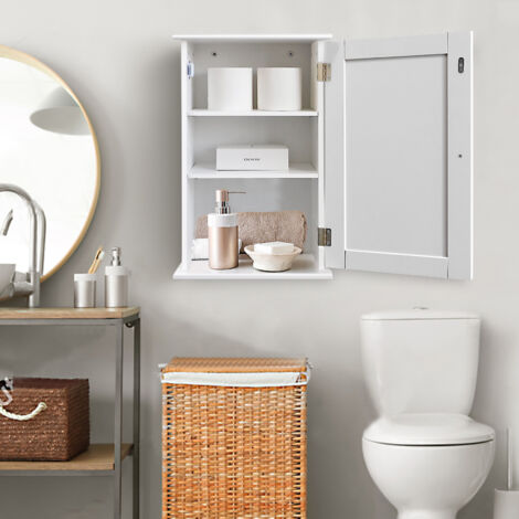White Bathroom Wall Cabinet Storage Shelf Door Cupboard MDF Shelves Vanity Unit
