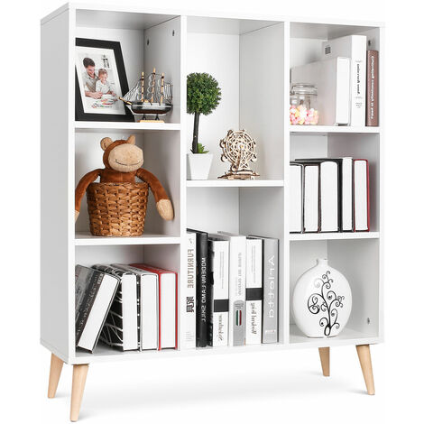White Bookcase Living Room Shelving Unit Storage Cabinet Display Rack with 8 Cubes 80x29.5x93cm