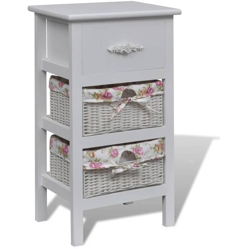 Cabinet With 1 Drawer And 2 Baskets White Paulownia Wood Vidaxl