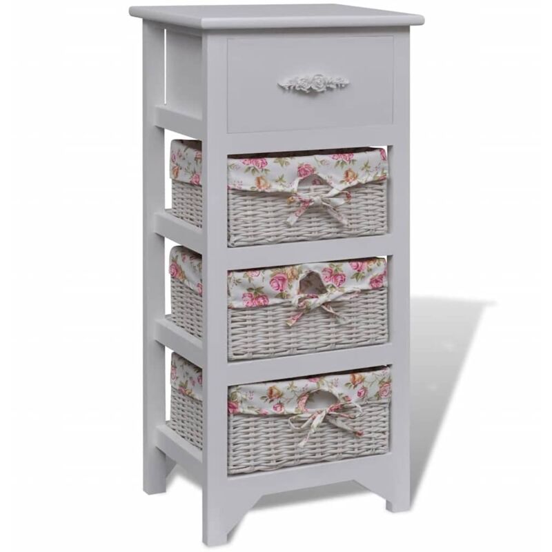 Cabinet With 1 Drawer And 3 Baskets White Paulownia Wood Vidaxl