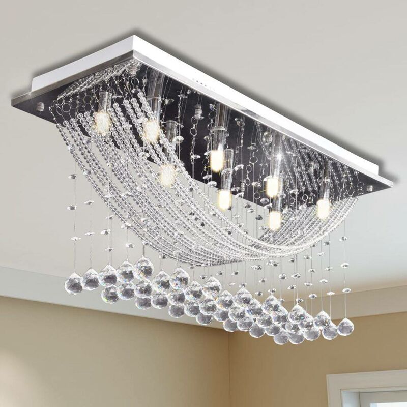 Hommoo - White Ceiling Lamp with Glittering Glass Crystal Beads 8 x G9 29 cm VD08730