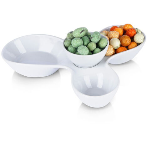 White ceramic bowl for snacks with three sizes and removable part
