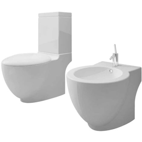 White Ceramic Toilet & Bidet Set vidaXL