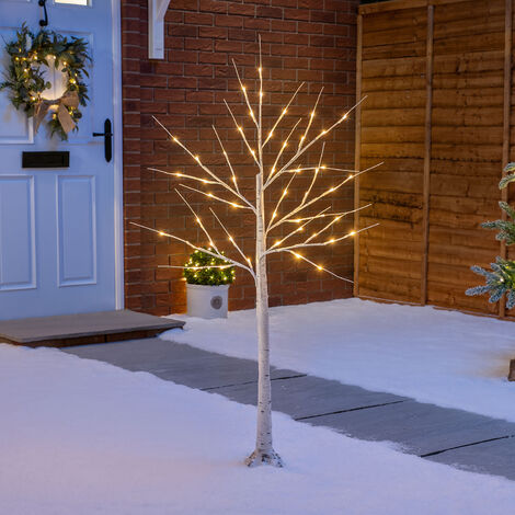 White Christmas Birch Tree with LED Lights - 4ft
