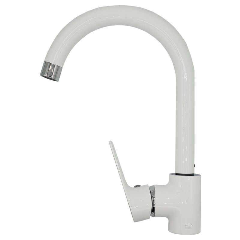 White/Chrome Kitchen Sink Elegant Standing Mixer Tap Single Lever Tap