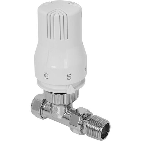 White Chrome Thermostatic Straight 15mm x 1/2" Heating Radiator Valve