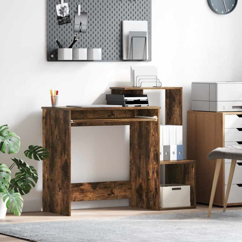 Vidaxl - Desk With Shelf Smoked Oak 106 X 40 X 88.5 Cm Engineered Wood