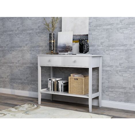 White Console Table with 2 Drawers White PC Study Desk Workstation