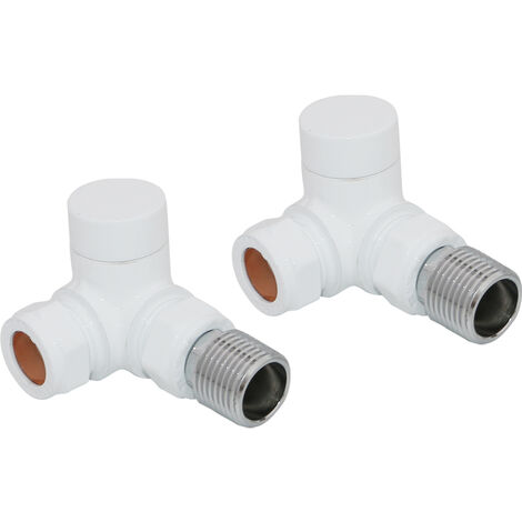 White Corner Lockshield Heated Tower Rail Radiator Valves Brass 1/2" x 15mm -Twin Pack