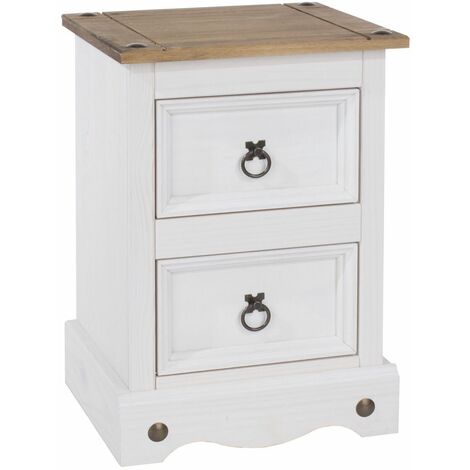 White Corona Pine Bedside Cabinet 2 Drawer Bedroom Side Table Nightstand Waxed