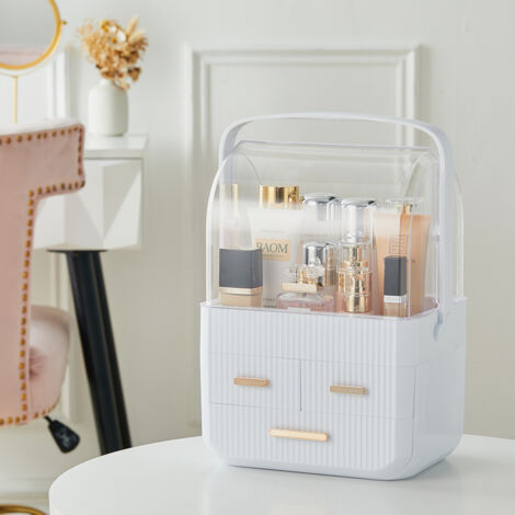 White Desktop 3 Drawers Cosmetics Storage Organizer
