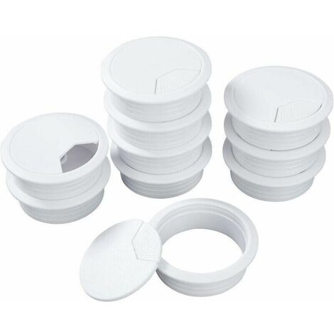 White Desktop Cable Clip, Plastic Grommet Cable Cord for Desktop PC, 60mm, 10 Pieces - Versailles
