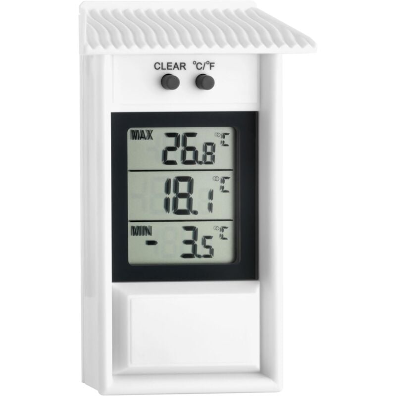 White digital thermometer, 30.1053, weatherproof, suitable for indoor or outdoor use