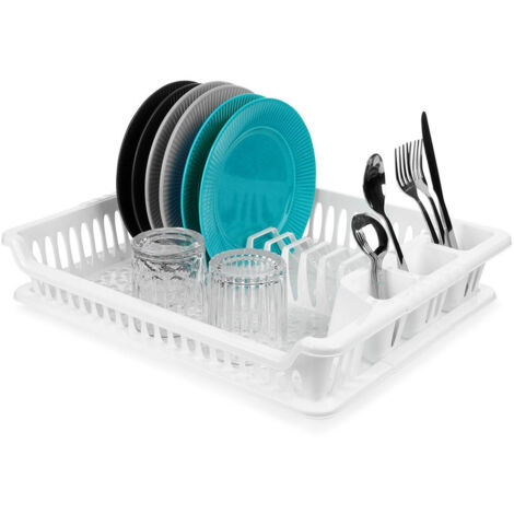 White dish rack with removable tray for easy cleaning