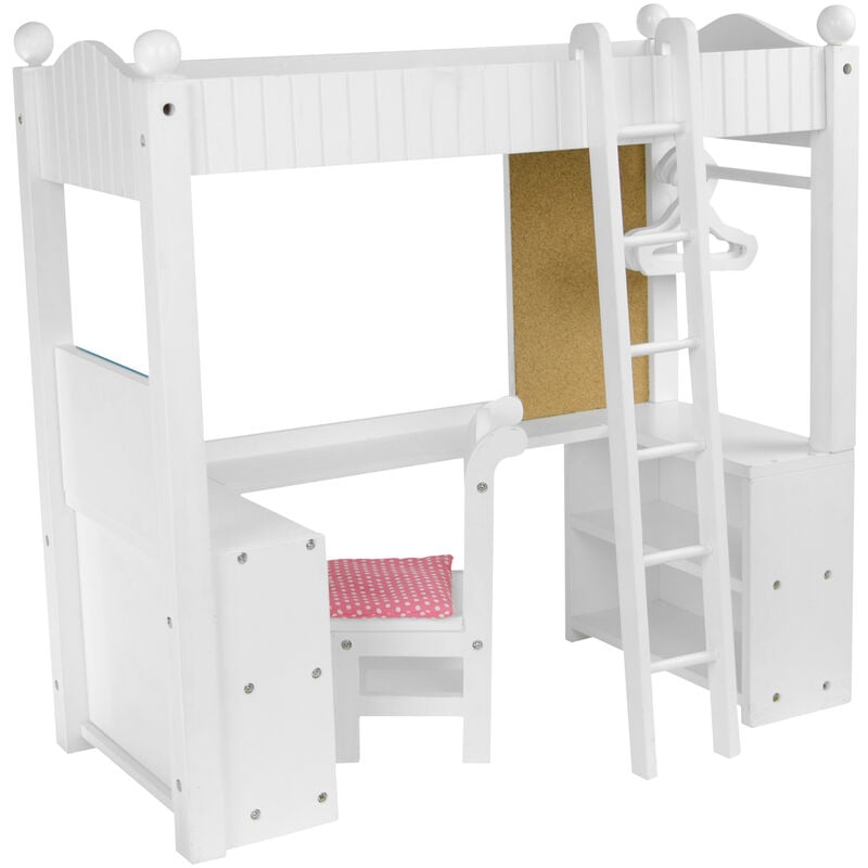 White Doll Bunk Bed with Desk Olivia's World 18' Wooden Furniture Toy TD-0204A