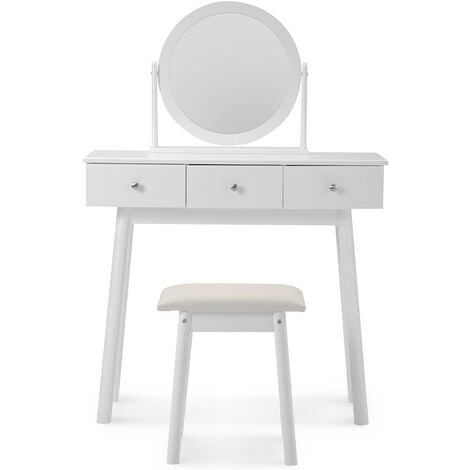 White Dressing Table Set with Mirror and Stool Girls Makeup Desk Dresser with 3 Drawers Bedroom B2B02575