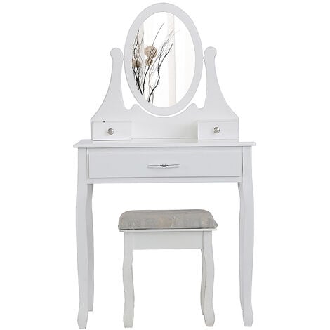 White Dressing table with mirror + stool & makeup table with 3 drawers - 80 X 40 X 137cm