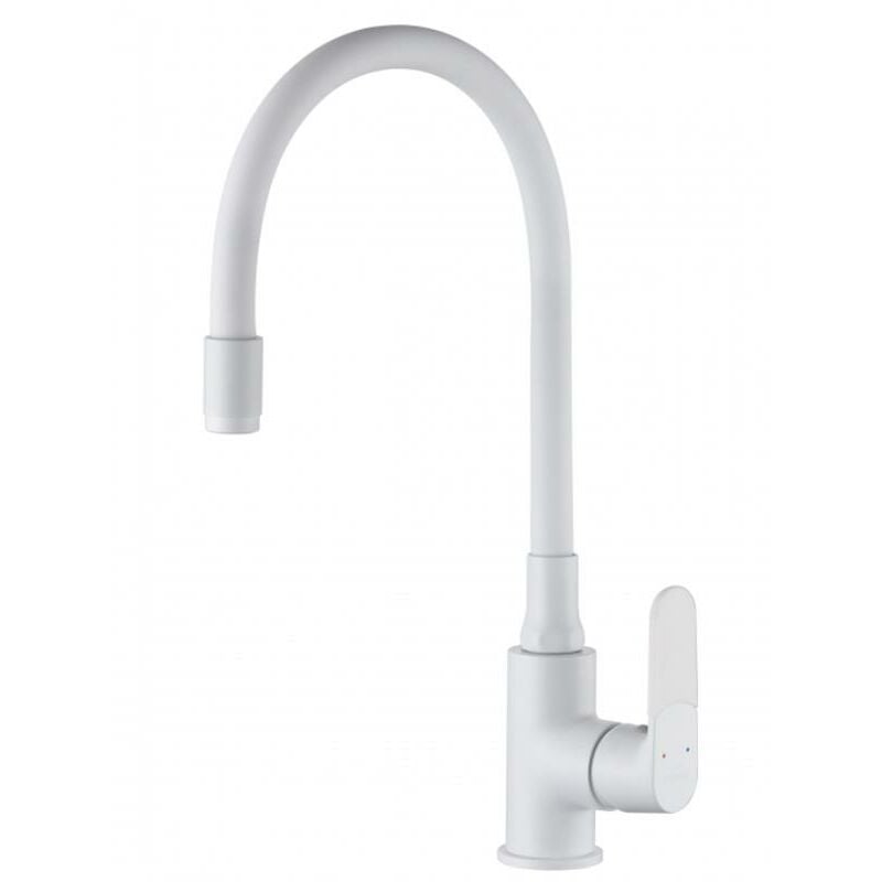 Invena - White Elastic Spout Shape Memory Kitchen Mixer Tap Tall Inox Single Lever Faucet