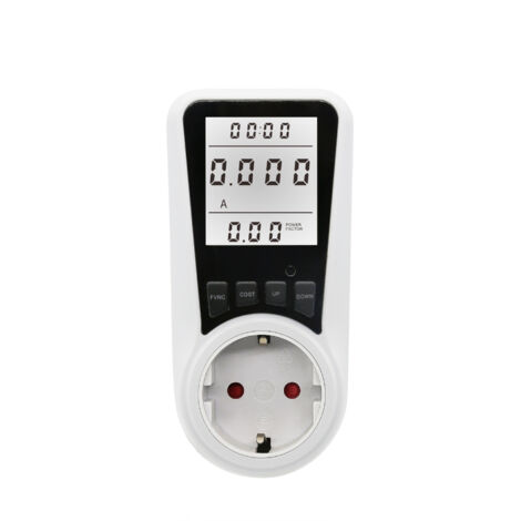 White Energy Meter Wattmeter Socket, 7 Modes Energy Meter Socket, LCD Display, Max 3680W, White Light